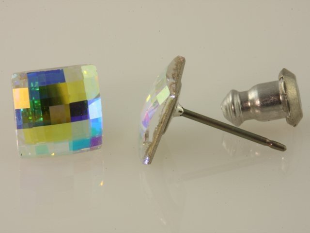 Náušnice v tvare štvorca, farba: AB crystal