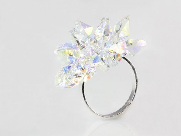 Strieborný prsteň s 13 krištáľovými srdiečkami Swarovski Elements; farba: AB crystal