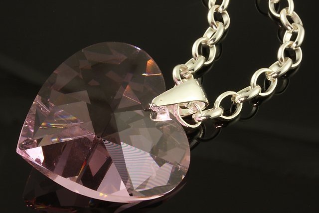 Hrubá retiazka s príveskom veľkého srdca Swarovski Elements, farba: rosaline