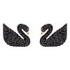 Swarovski náušnice ICONIC SWAN - kov pozlátený ružovým zlatom, čierne kryštály, perly 5193949
