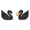 Swarovski náušnice ICONIC SWAN - kov pozlátený ružovým zlatom, čierne kryštály, perly 5193949
