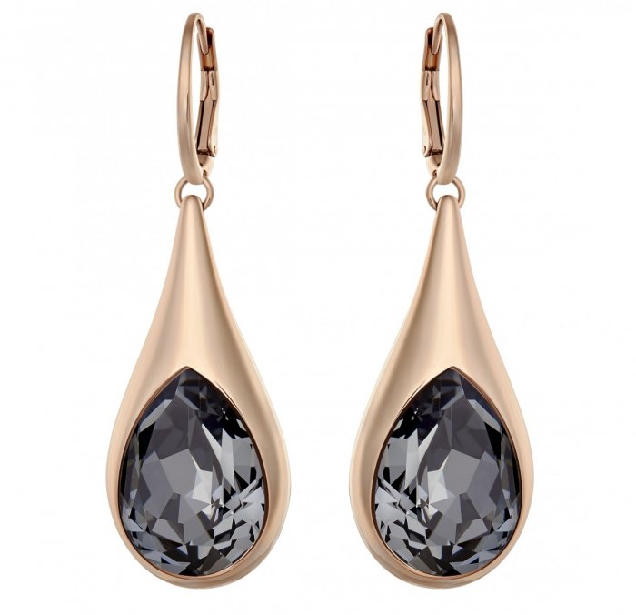 Swarovski náušnice DROP - kov pozlátený ružovým zlatom, tmavé kryštály 5142067