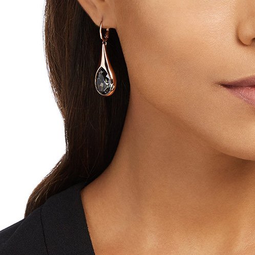 Swarovski náušnice DROP - kov pozlátený ružovým zlatom, tmavé kryštály 5142067