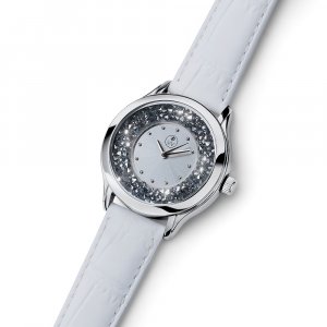 Dámske hodinky s krištáľmi Swarovski Oliver Weber Rocks Steel white Leatherstrap