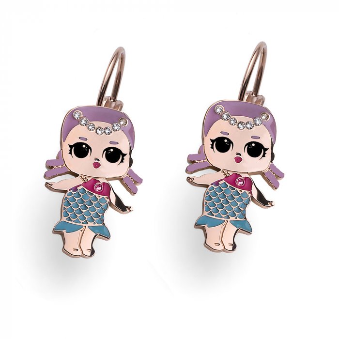 Detské náušnice L.O.L Surprise Merbaby RG so Swarovski krištáľmi L2010MER